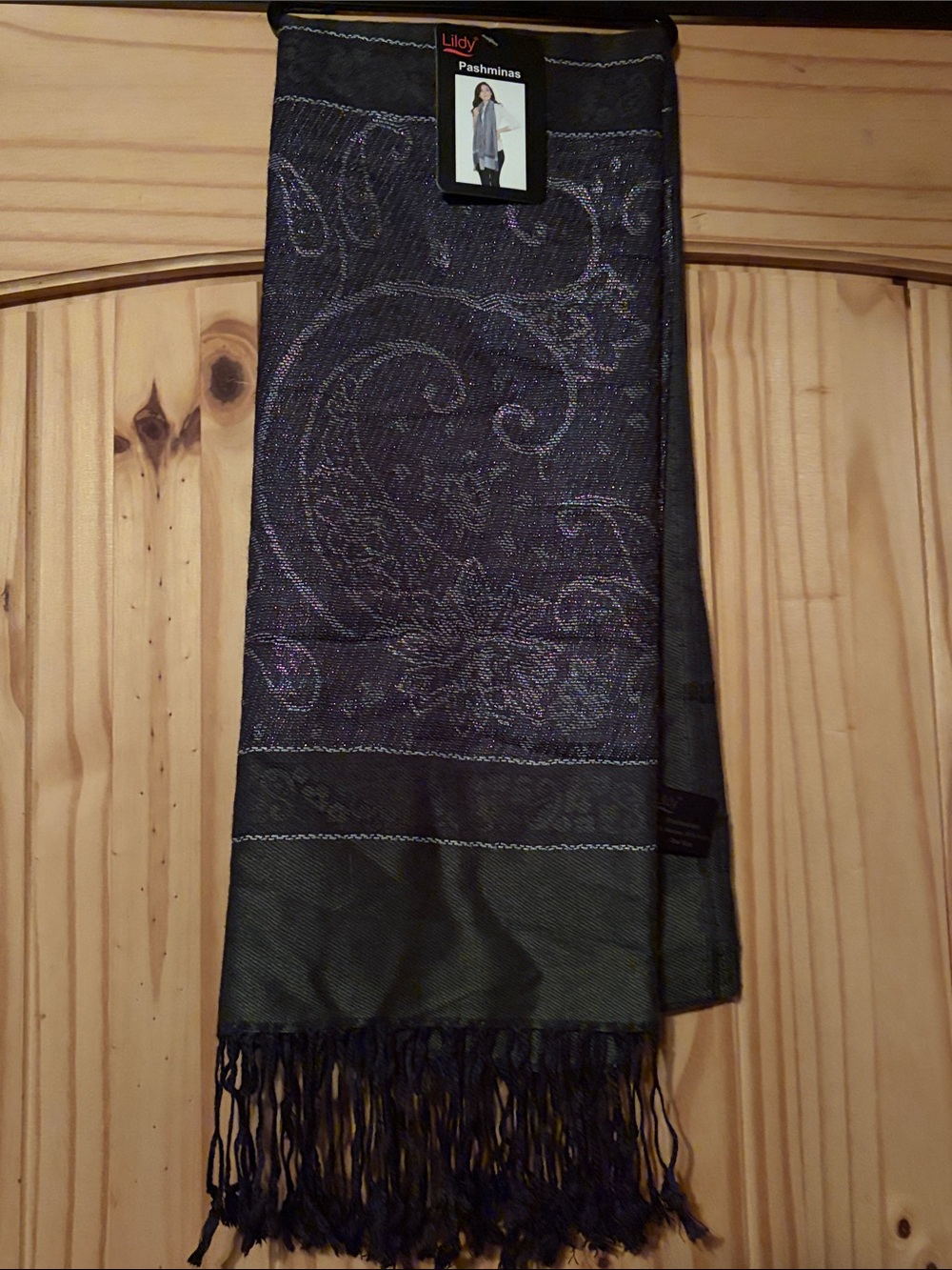 Lildy Purple & Black, silver, Paisley Pashmina Scarf